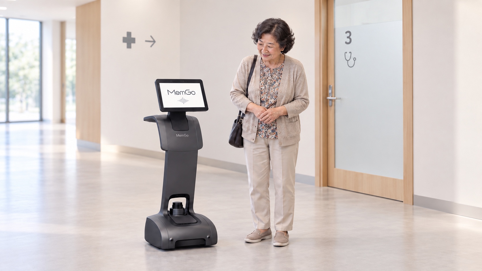 Illustrative healthcare setting with MemGo assisting visitors